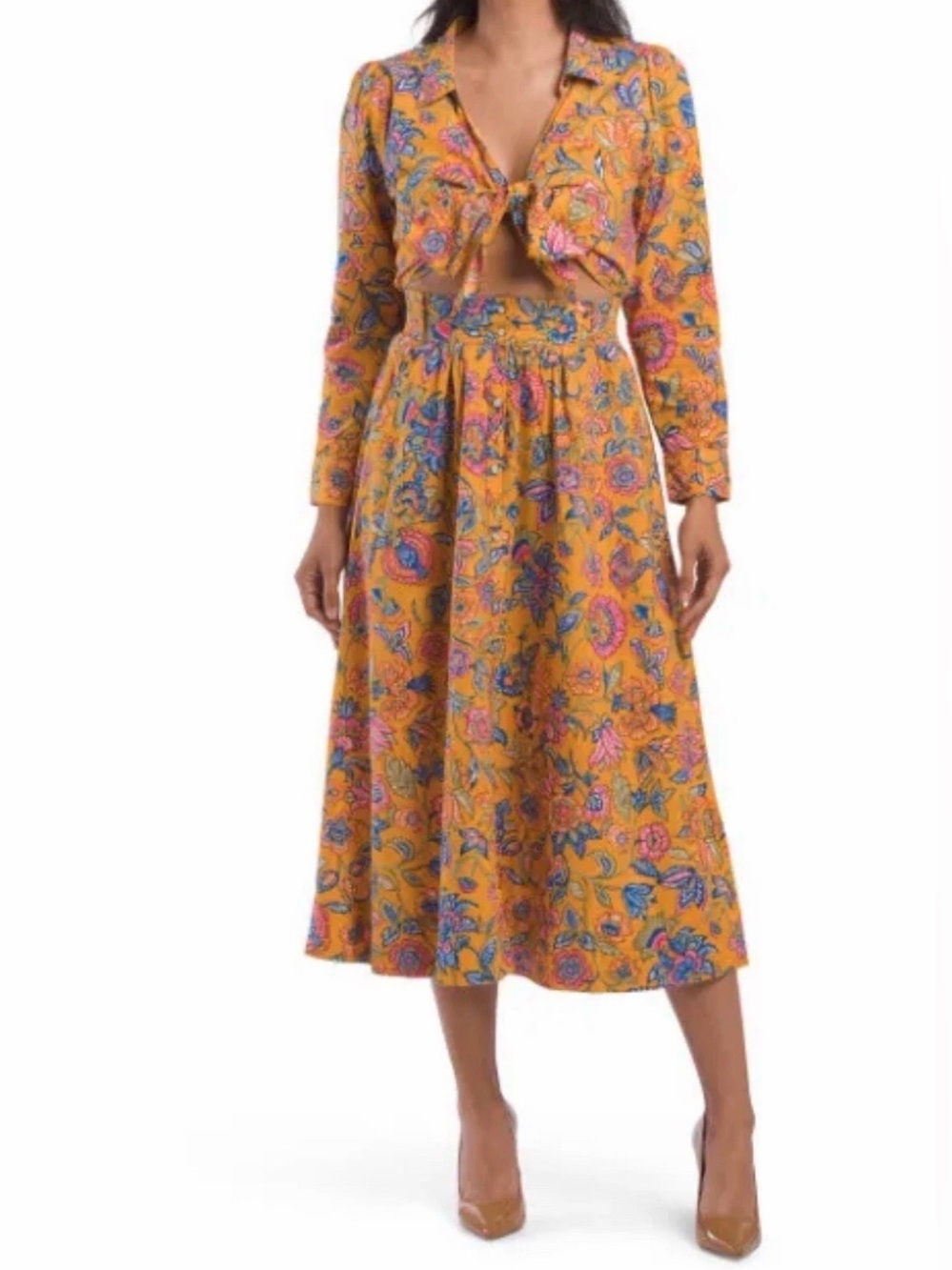 House of Harlow 1960 Mustard Yellow Floral Midi Set